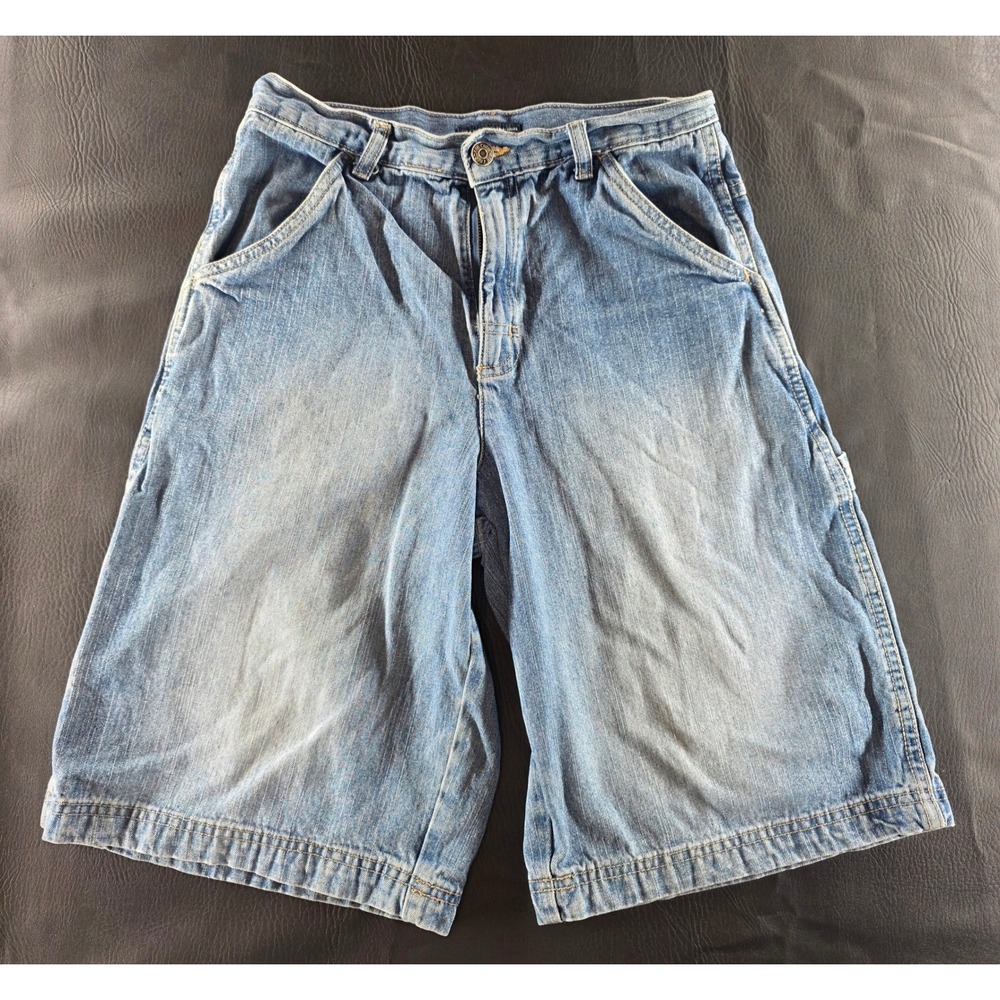 Cherokee Brand Mens Denim Carpenter Shorts Light Wash Blue Size 16 Hammer Loop